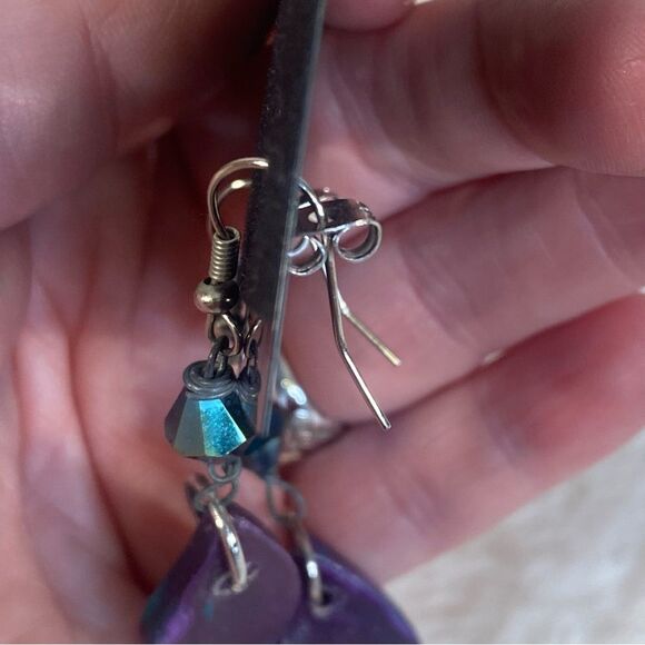 Purple Teal Dangle Earrings Handcrafted NWT Custom Made Lightweight Jewelry - Picture 4 of 5